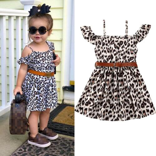 Dropshipping Summer Toddler Baby Girls Sleeveless Leopard Dress Kids Girls Dress 1-6Years