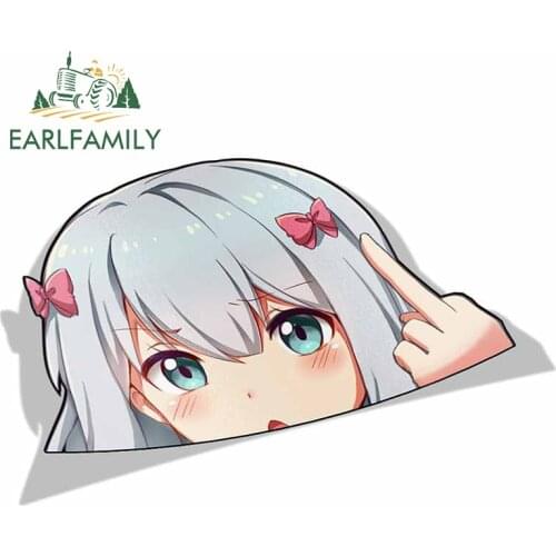 EARLFAMILY 13cm x 8.2cm Cartoon Car Sticker for Izumi Sagiri Eromanga Sensei Peek Big Head Anime Vinyl JDM Window Trunk Decal