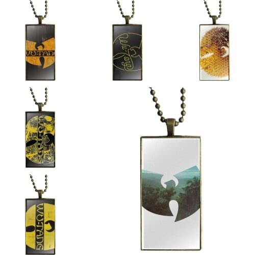 EJ Glaze For Unisex Gift Wu Tang Clan Logo Design Fashion Vintage Glass Women Rectangle Necklace Pendants