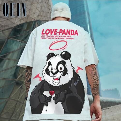 OEIN Tshirts Men Streetwear Hip Hop Love-Panda Print Oversized Punk Rock Gothic Tees Shirts Harajuku Fashion Casual Loose Tops