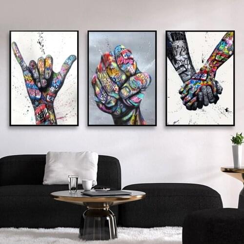 Fist Victory Gesture Lovers Holding Hands Graffiti Art Canvas Painting Posters And Prints Wall Pictures For Living Room Decor