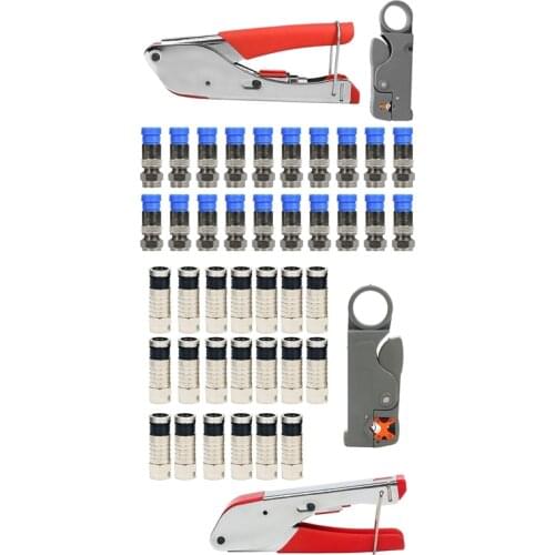 HLZS-F-Type Coax Wire Crimper Plier Compression Cable Stripper Coaxial Crimping Tool Set for RG58 RG59 RG6 Connector