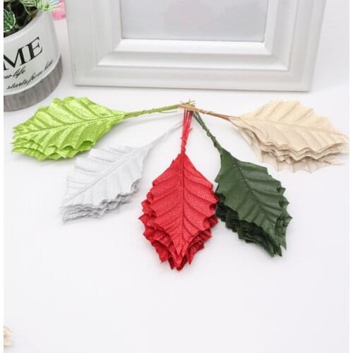 10pcs/lot Artificial Silk Leaf For Wedding Party Decoration DIY Floral Wreath Garland Fake Green Leaf W/Wire Stem Wholesale