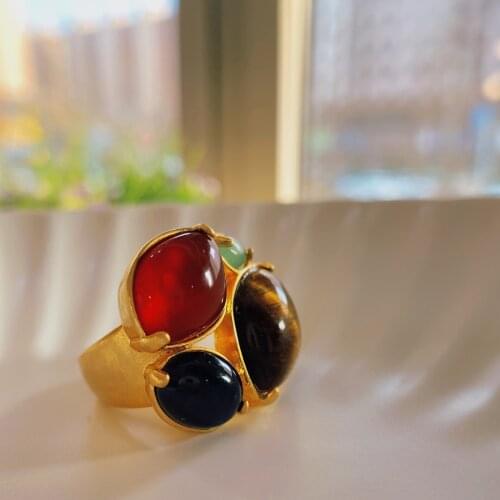 Unisex natural semi precious stone real gold plated rings perfect gift jewelry