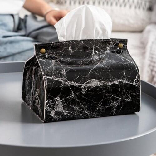 Tissue Box PU Leather Toilet Case Box Papers Bag Container Marble Pattern Napkin Tissue Holder Home Kitchen Pouch Organizer Box