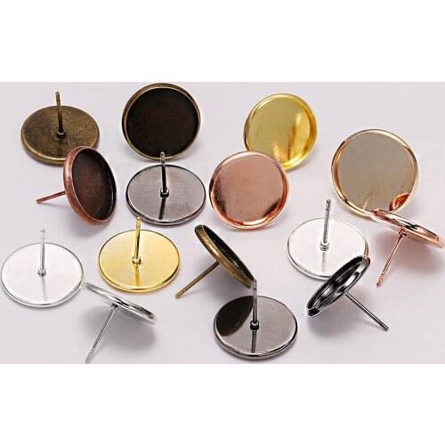 20-50pcs Iron Round Earring Studs 6 8 10 12 14 16 18 20mm DIY Ear Hook Cabochons Blank Base Bezels Jewelry Making Findings