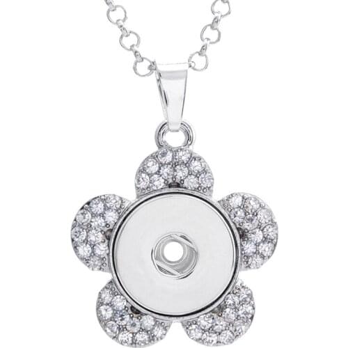 Trendy Rhinestone Flower pendant snap necklace 60cm keychain fit 18MM snap buttons Fashion jewelry DIY accessories XL0023