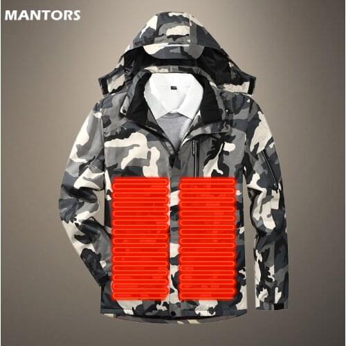 Mens Electric Heated Jacket Cycling Hiking Skiing Parkas Coat USB Heating Hooded Vest Winter Outdoor Thermal Warmer Jacket 10XL