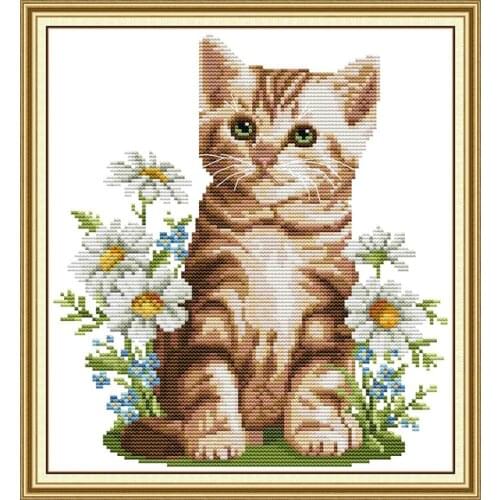 Cat and Flowers cross stitch kit aida 14ct 11ct count print canvas cross stitches needlework embroidery DIY handmade