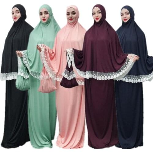 National Costume Muslim Womens Prayer Robe Suits Arabia Lace Hijab Skirt Abaya Set Islamic Khimar Ramadan Worship Robe Set