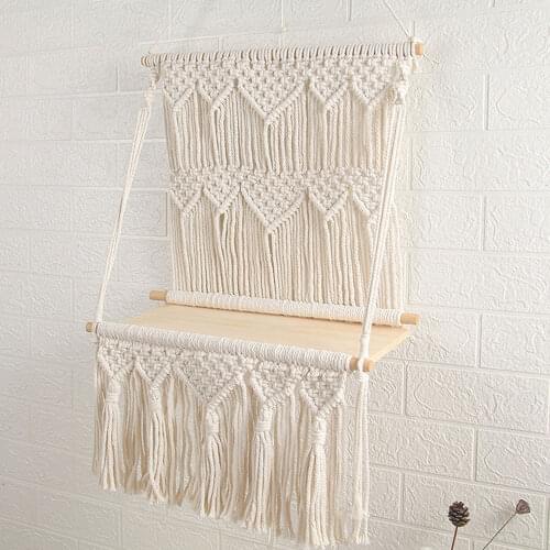 Hand-Woven Tapestry Rack Wooden Shelf Wall Bohemian Decorative Shelf Wall Hanging Shelf Tapestry Home Decor Storage Rack