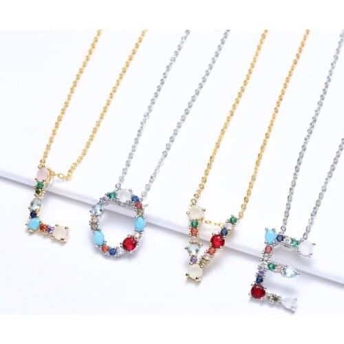 NEW Multicolor Women charm Gold pendant necklace micro pave zircon initial 26 letter necklaces Couple Name necklace gift