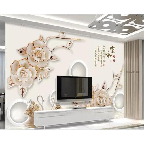 Beibehang brick wallpaper 3d Embossed white floral wallpaper Swan Lake home and rich 3d background wall wallpaper for walls 3 d