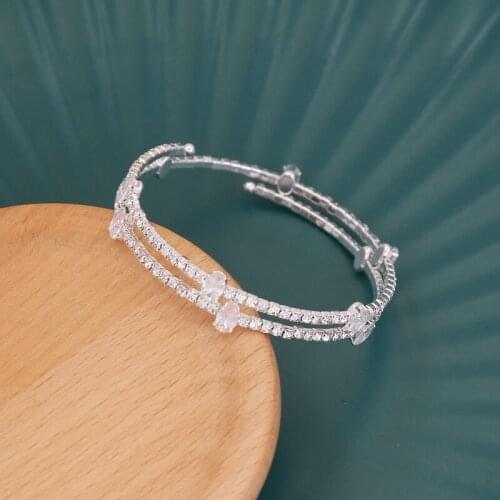 Single Rows Pearl Bracelet Rhinestone Inlaid Open Cuff Adjustable Stretch Bracelet for Best Friends Sisters BN