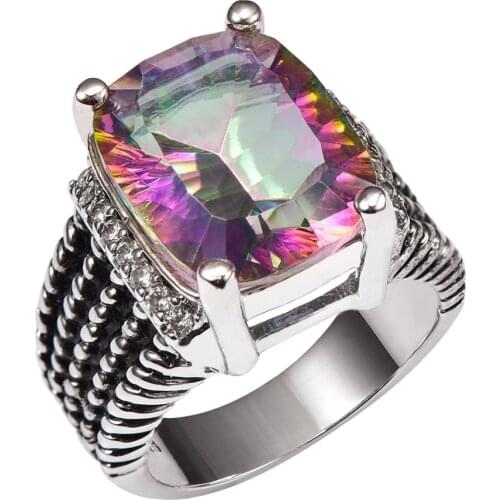 Huge Rose Rainbow Crystal Zircon With Multi White Crystal Zircon 925 Sterling Silver Ring and Men Size 6 7 8 9 10 11 F1511
