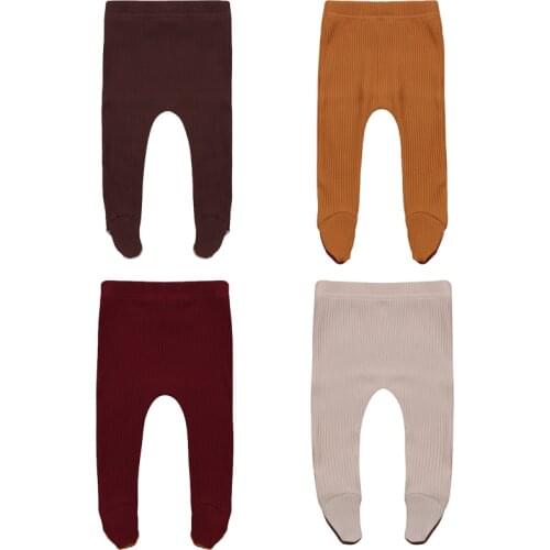 FOCUSNORM Autumn Winter Newborn Baby Girls Boys Pants Knit Elastic High Waist Solid Warm Footie Leggings Pants