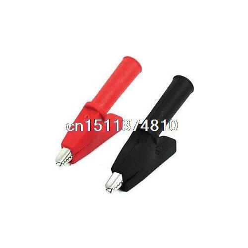 Pair Black Red Nonslip Grip Insulated Test Lead Crocodile Alligator Clips 2.1"