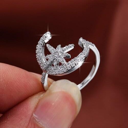Stars And Moon Silver Plated Rings Women Rings Fashion Glamour Banquet Engagement Rings Give Girlfriend A Birthday Gift