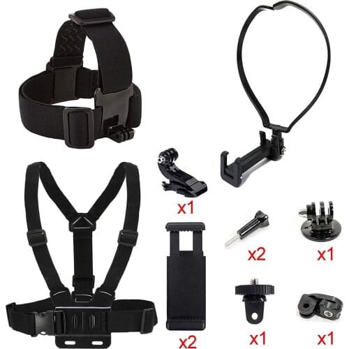 Adjustable Cellphone Selfie Chest Head Neck Mount Holder Strap for Action Camera/Gopro Hero/Apple iPhone SE 11 Xs X 8 7 Samsung