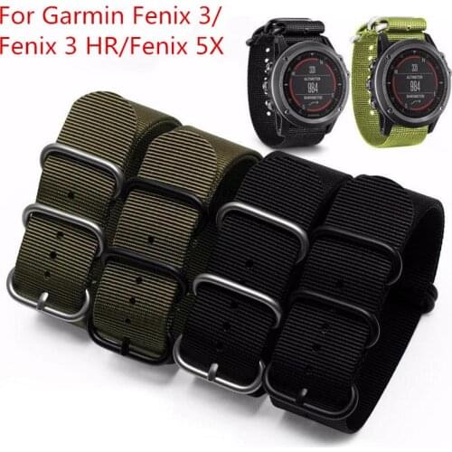 26mm Nylon Strap with 5 Ring Nato Long Watch Band Strap for Garmin Fenix 5X/ 3 / Fenix 3 HR Smart Watch Wristbands