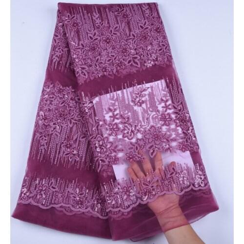 Pink African Lace Fabrics 2019 High Quality Lace Nigerian Tulle Lace Fabric With Sequins Milk Silk French Mesh Lace Fabric 1613
