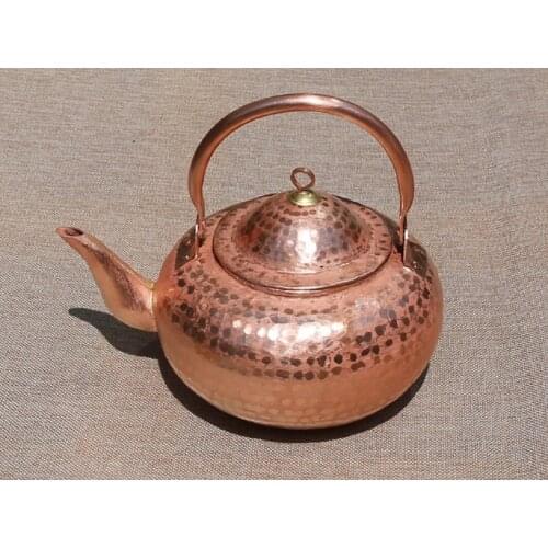 Handmade Pure Copper Kettle Teapot Pot Round with Lid Gift