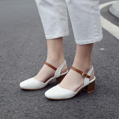 Big Size 11 12 13 14 15 high heels sandals women shoes woman summer ladies Shallow Baotou Square Head Buckle with Rough Heel