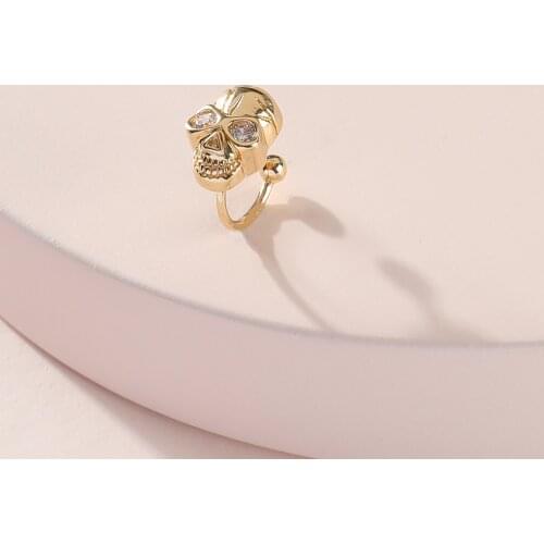 LUNA CHIAO Women Fashion Jewelry Gold Color Cooper Casting Skull Skeleton Shape Mini Cuff Earrings