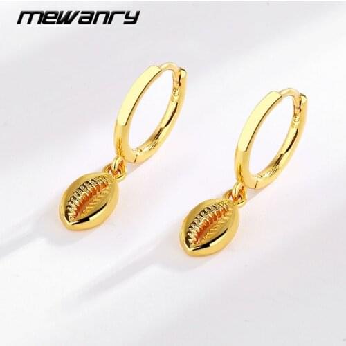 MEWANRY Prevent Allergy 925 Sterling Silver Hoop Earrings Fashion Vintage Simple Shell Design Punk Party Jewelry Gifts for Women