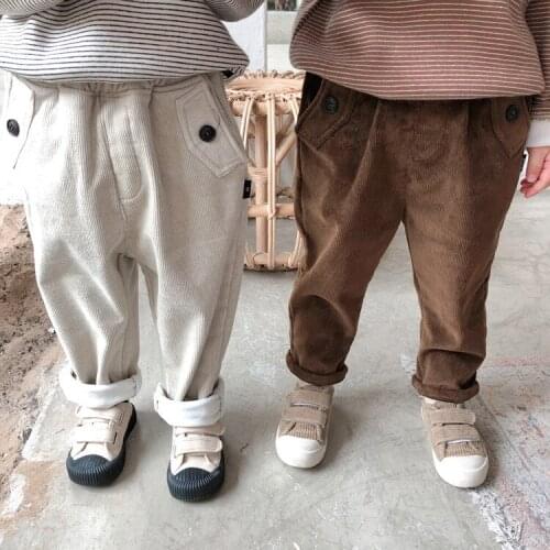 Toddler Baby Pants Thicken Plus Velvet High Quality Corduroy Trousers for Girls Boys Pants Elastic Waist Harem Pants Kids Pants