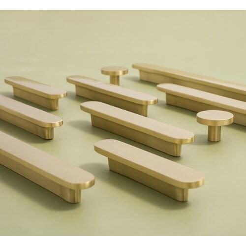 Nordic Light luxury brass door handle modern simple wardrobe drawer gold plate cupboard pure copper handle