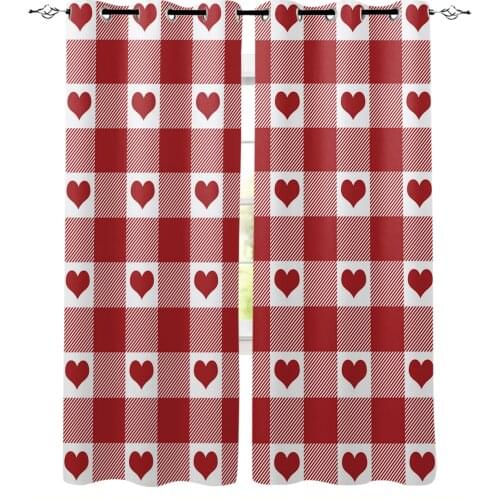 Red Heart Plaid Love Modern Window Curtains Home Decor for Kitchen Bedroom Living Room Curtain for Window Panel