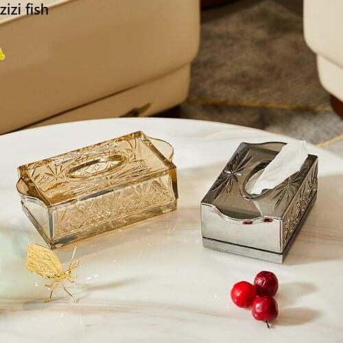 Glass Tissue Box Leaf Embossed Tissue Case Dining Table and Coffee Table Removable Paper Towel Rack Desk Storage Napkins Holder