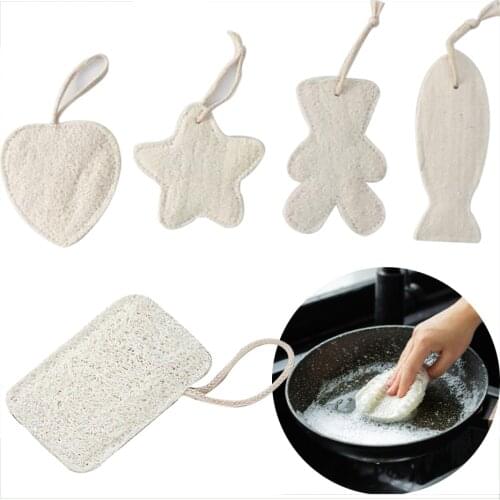 Narural Loofah Dish Washing Cloth Heart Bear Star Fish Shape Cleaning Brush Reusable Kitchen Pot Bowl Clean Sponge