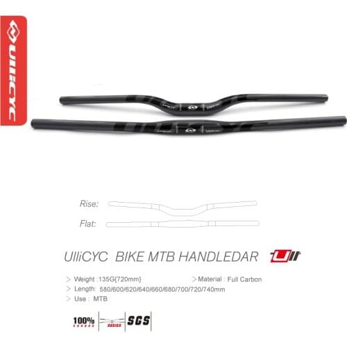 Ullicyc MTB Bicycle Flat/Rise Handlebar Carbon Fiber Handlebar Mountain Bike parts 31.8*580/600/620/640/660/680/700/720/740mm