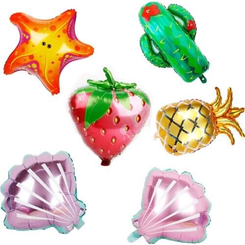 5pc Big Pineapple Strawberry Starfish Cactus Shell Foil Balloons Wedding Birthday Party Decor Supplies Event Baloes