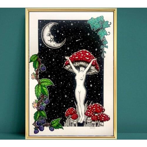 Kitchen Witchery Funny Posters and Prints Magic Mushroom Canvas Painting Psychedelic Wall Pictures for Living Room Home Decor