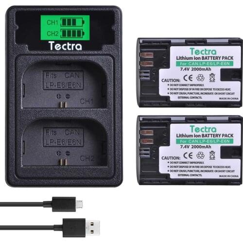 2PCS LP-E6 LPE6 lp-e6n battery for Canon EOS 5D Mark IV 5D2 5DS R Mark II 2 III 3 6D 60D 60Da 7D 7D2 7DII 70D+LCD USB Charger