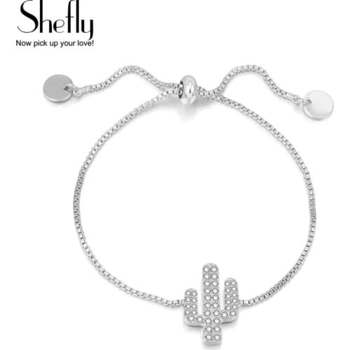 New Women Adjustable Bracelet Box Chain Link Zircon Cactus Charm Bangles&Bracelets Homme Pulseras SXSL0228