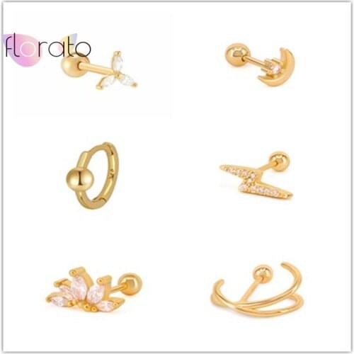 YUXINTOME 925 Sterling Silver Stud Earrings Helix Lightning Crown Piercing Earrings For Women Cartilage Fashion Jewelry Gifts