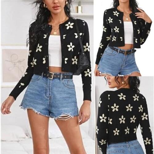 2021 Autumn New Flower Embroidery Knitted Womens Sweater Sweet Single-Breasted Cardigan Jacket Women