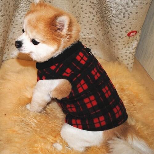 Winter Thick Fleece Dog T-shirt Pet Clothes Cat Vest Buckle Plaid/Solid Sweater For Small Medium Dog Pet Accessories Supplies