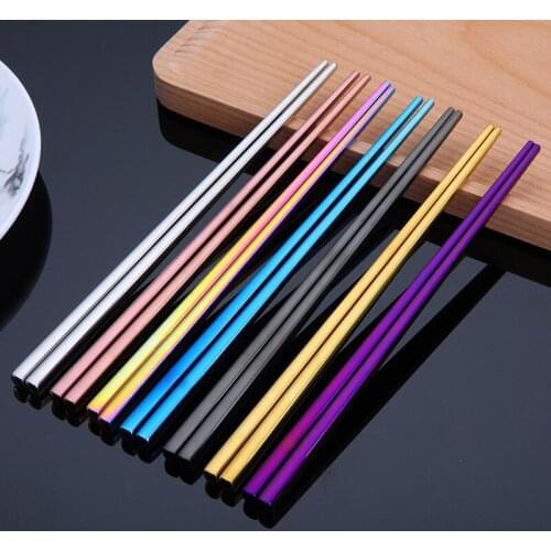 1 Pair Stainless Steel Chopsticks Metal Chop Sticks Tableware Silver Gold Multicolor Wedding Party Festival Supplies