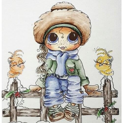 10x10 Girl and two little birds Ttransparent Clear Stamps Silicone Seals for DIY scrapbooking photo album Card Making