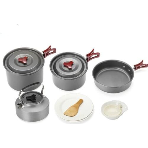 13pcs outdoor camping pot 4-5 person portable hard alumina kettle spoon kitchen bowl water bottle cooking s and pans set