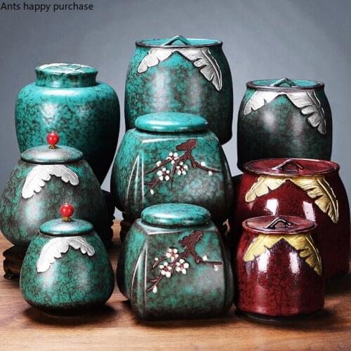 Large Tea Pot Home Ceramics Seal Tea Pot Chinese Retro Plum Blossom Storage Tank with Cover Storage Box Afternoon Tea Teaware