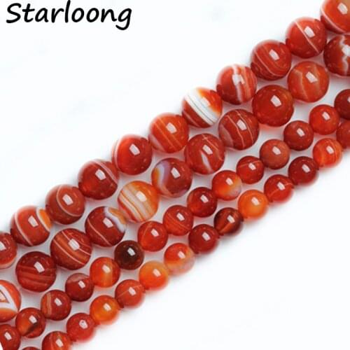 Hot Red stripe onyx Agata Round Carnelian Selectable 4 6 8 10mm Natural Stone Beads For Jewelry Making DIY Bracelet Necklace