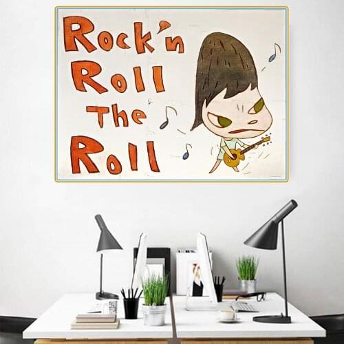 Citon Yoshitomo Nara《Rock"n Roll The Roll》Canvas Art Oil painting Artwork Picture Modern Wall decor Home Living room Decoration