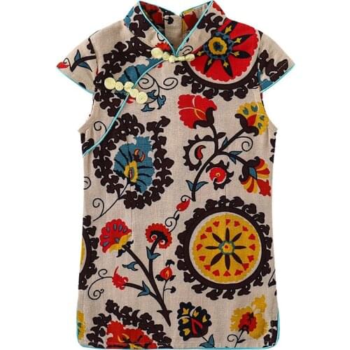 Childrens Dress Hanfu Temperament Tang Suit Ethnic Style Girl Princess Dress Fashion Printing Kid Cheongsam