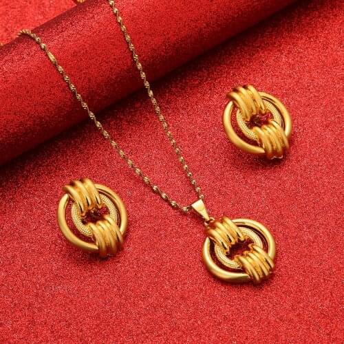 Ethiopian Dubai Necklace Earrings Set for Women Gold Color Flowers Arab African Jewelry Party Gifts